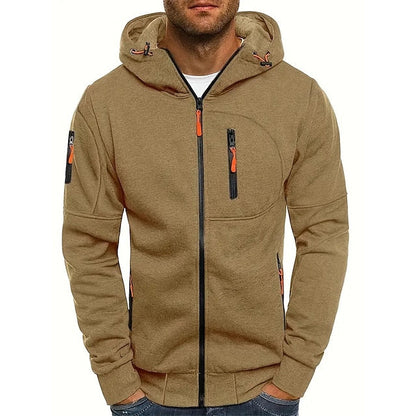 Full-Zip Cotton Blend Hoodie - Khaki