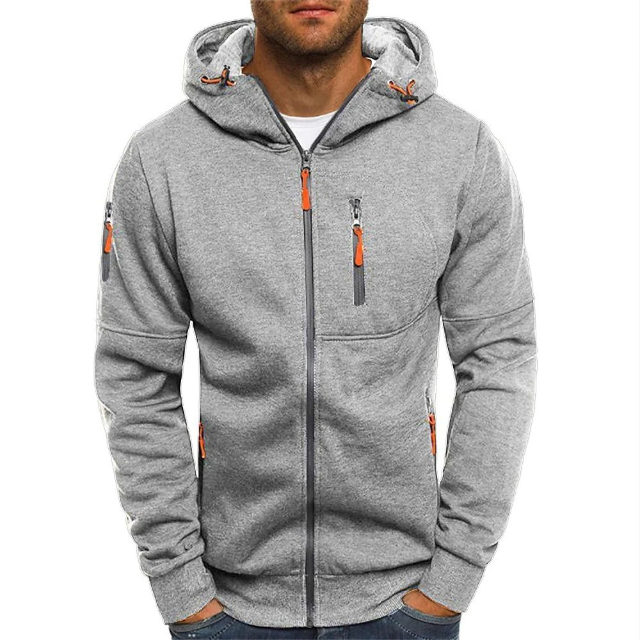 Full-Zip Cotton Blend Hoodie - Light Gray