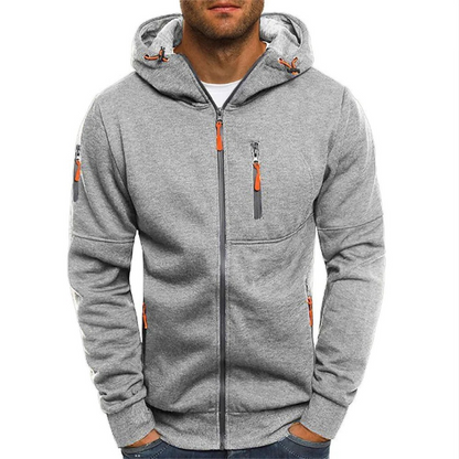 Full-Zip Cotton Blend Hoodie - Light Gray