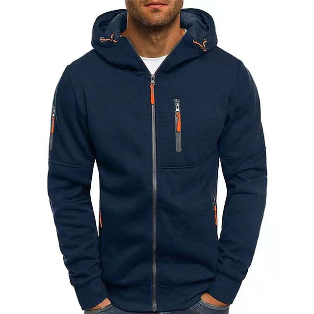 Full-Zip Cotton Blend Hoodie - Navy