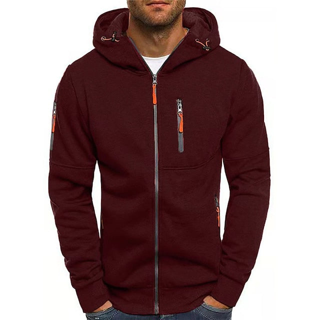 Full-Zip Cotton Blend Hoodie - Red