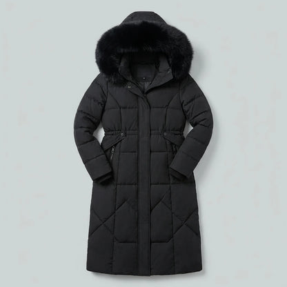 Elodie Oversized Longline Winter Coat in black, flat lay product photo