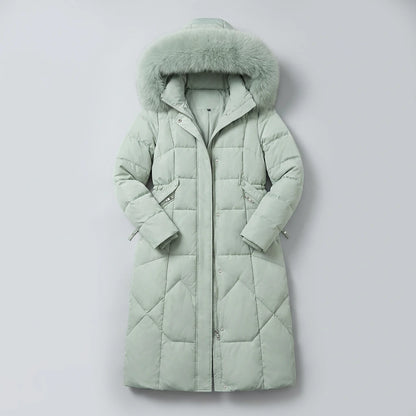 Elodie Oversized Longline Winter Coat in green, flat lay product photo