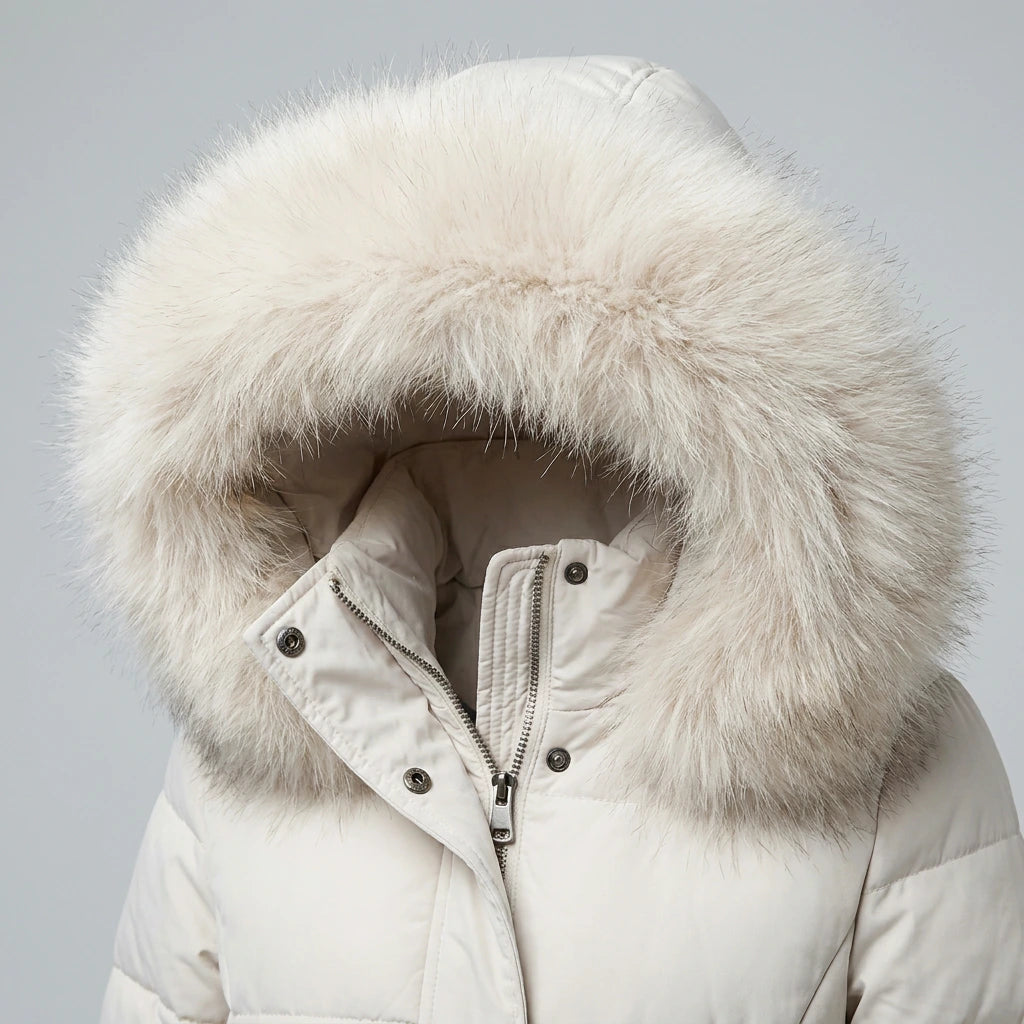 Close-up fabric detail of the white Elodie Oversized Longline Winter Coat