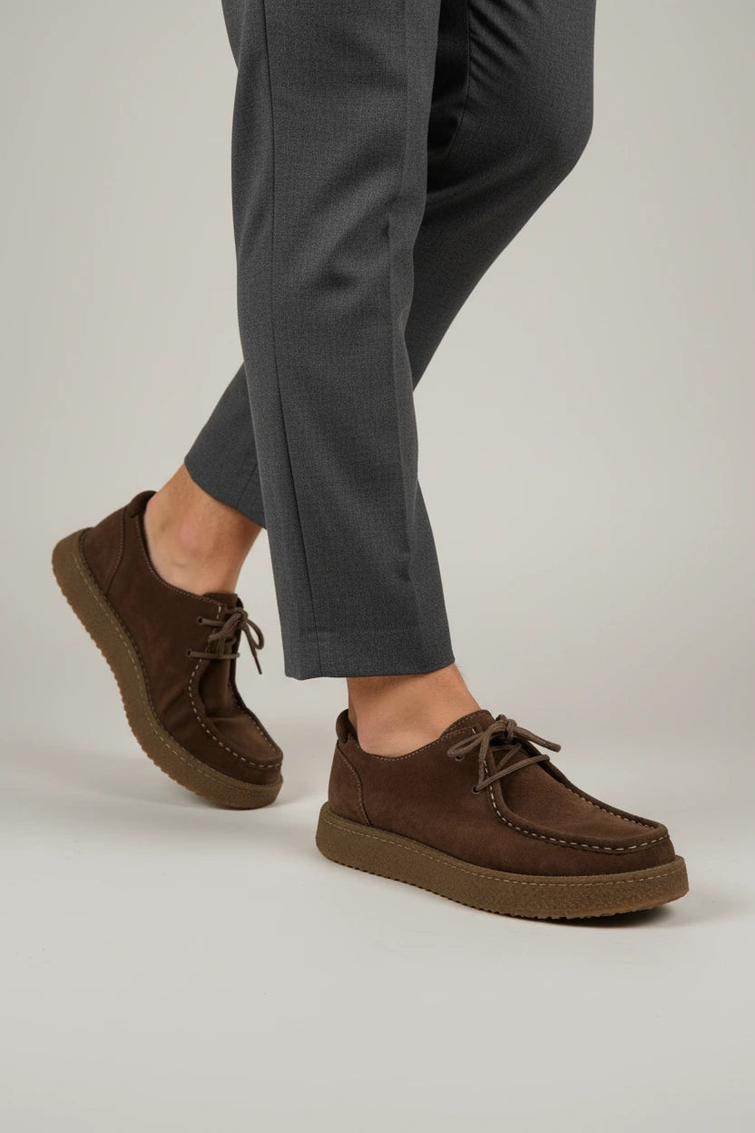 Felix Suede Moccasin - Dark Brown - side walking
