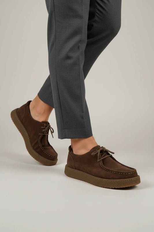 Felix Suede Moccasin - Dark Brown - side walking