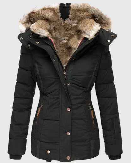 Fur-Lined Hooded Coat in Black