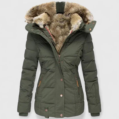 Fur-Lined Hooded Coat in Green