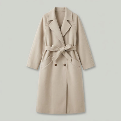 Freya Longline Wool Coat in beige, flat lay product photo
