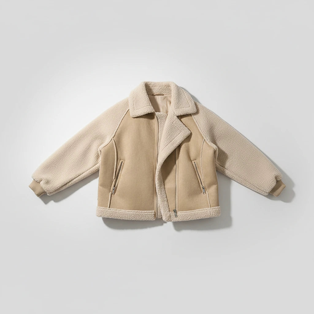 Grace Oversized Colour Block Teddy Jacket - Beige