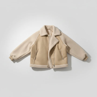 Grace Oversized Colour Block Teddy Jacket - Beige