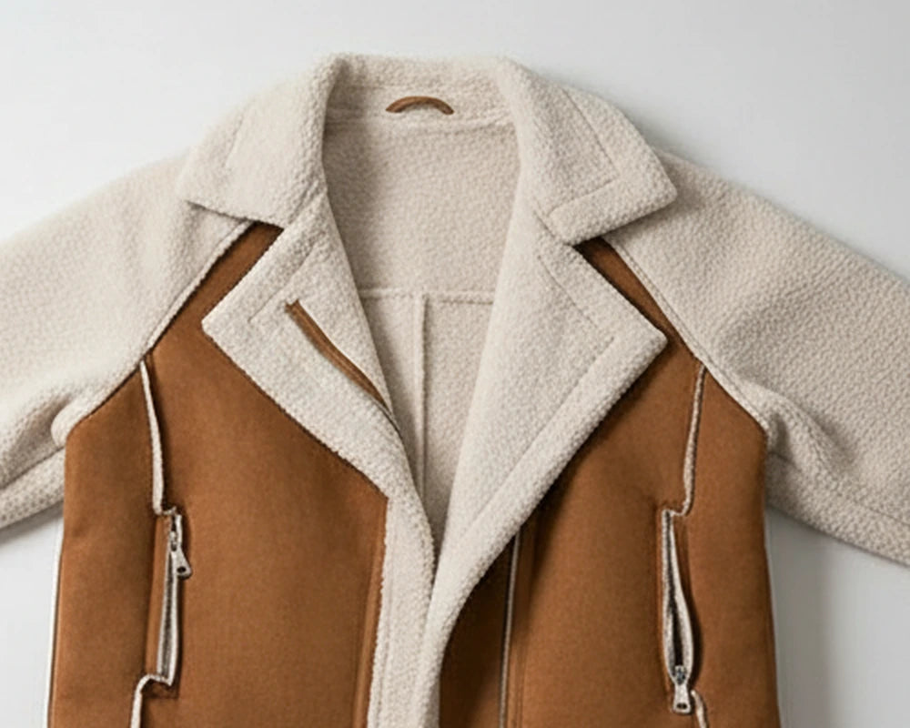 Grace Oversized Colour Block Teddy Jacket - collar detail