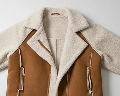 Grace Oversized Colour Block Teddy Jacket - collar detail