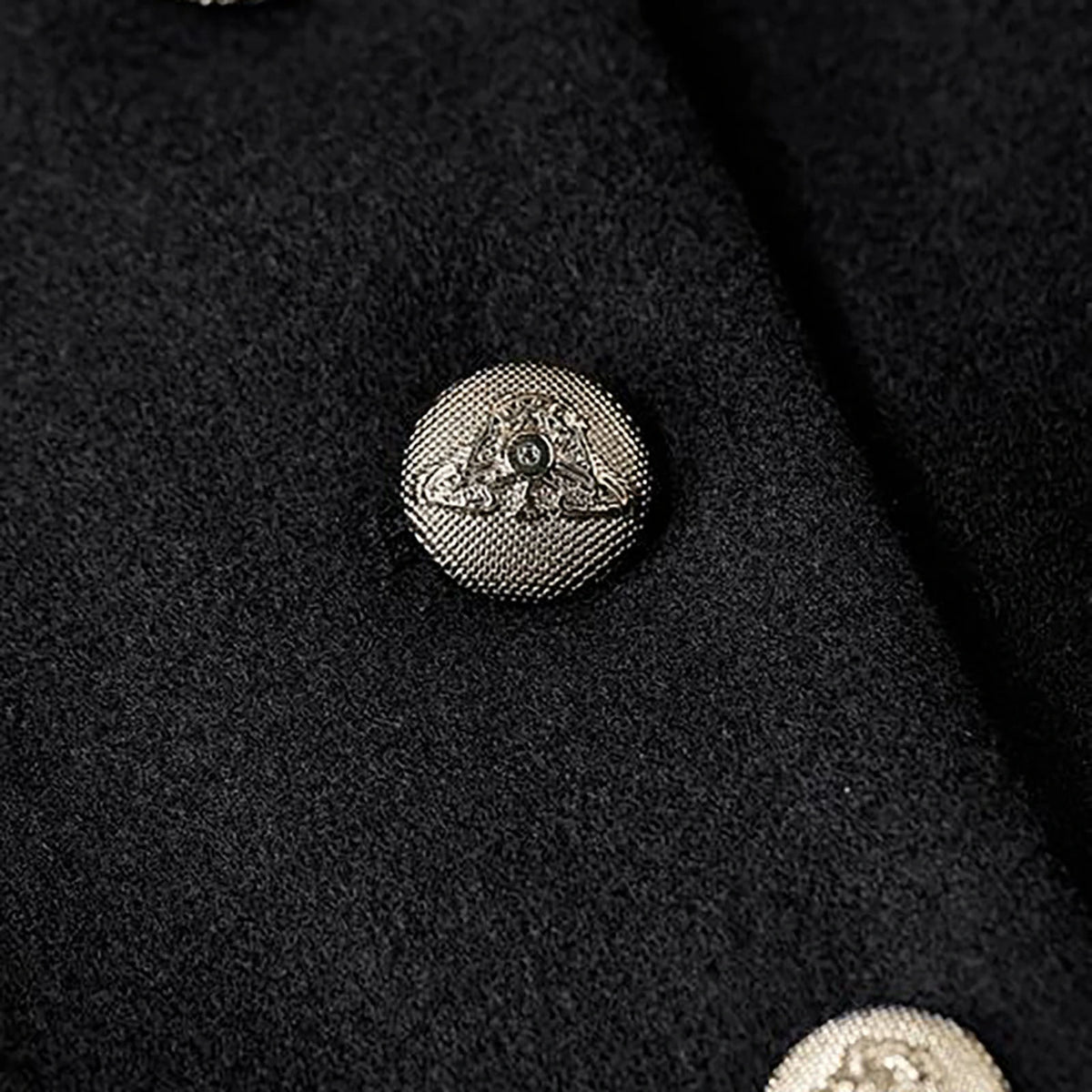 Notch Lapel Wool-Blend Coat - Black, button detail