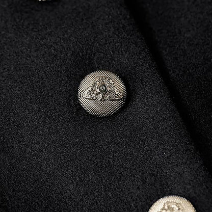 Notch Lapel Wool-Blend Coat - Black, button detail