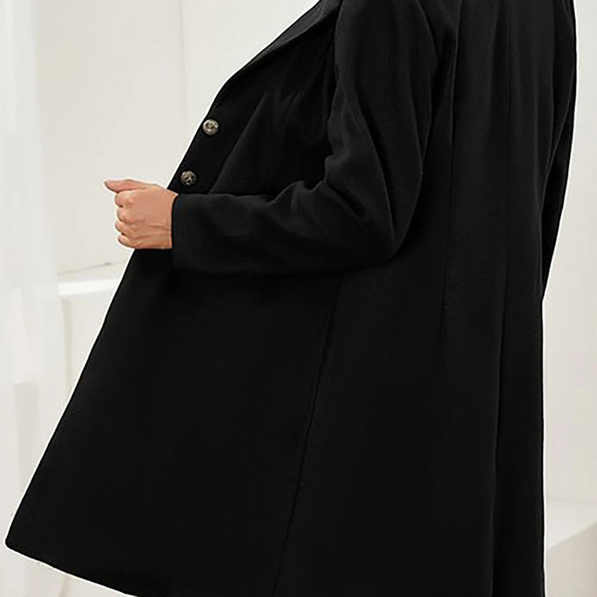 Notch Lapel Wool-Blend Coat - Black, sleeve detail