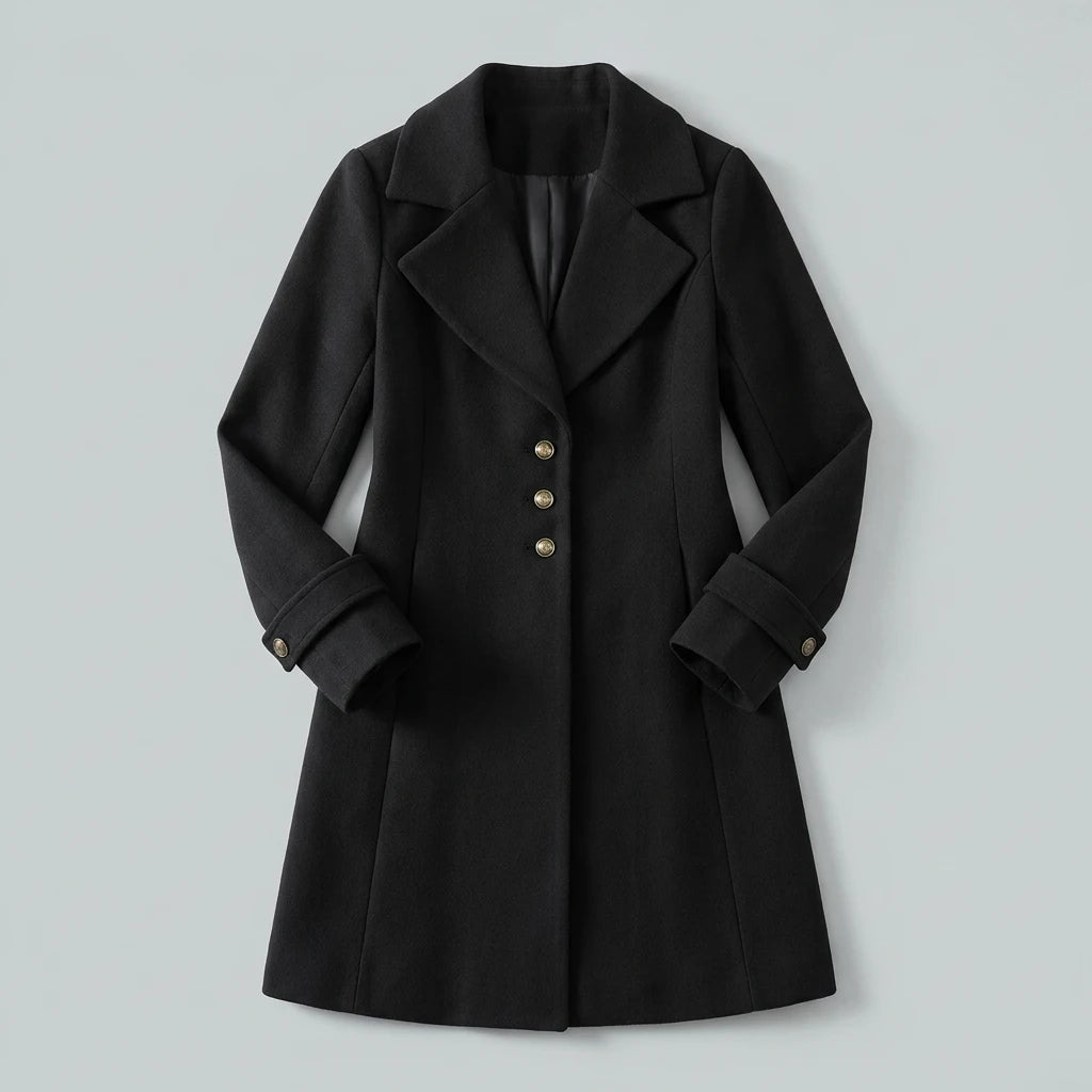 Notch Lapel Wool-Blend Coat - Black, flat lay