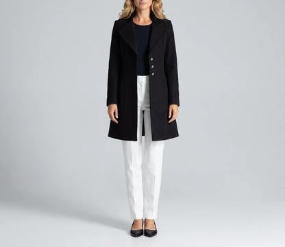 Notch Lapel Wool-Blend Coat - Black, unbuttoned