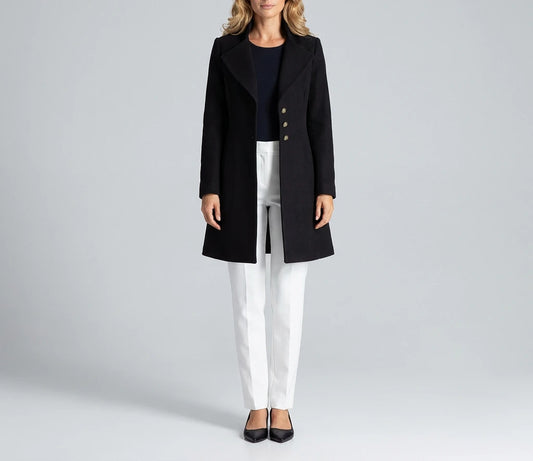 Notch Lapel Wool-Blend Coat - Black, unbuttoned