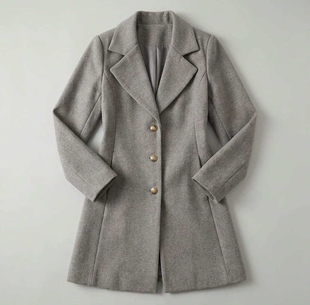 Notch Lapel Wool-Blend Coat - Grey, flat lay