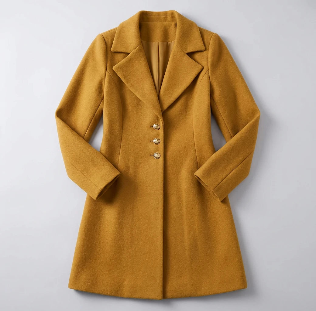 Notch Lapel Wool-Blend Coat - Yellow, flat lay