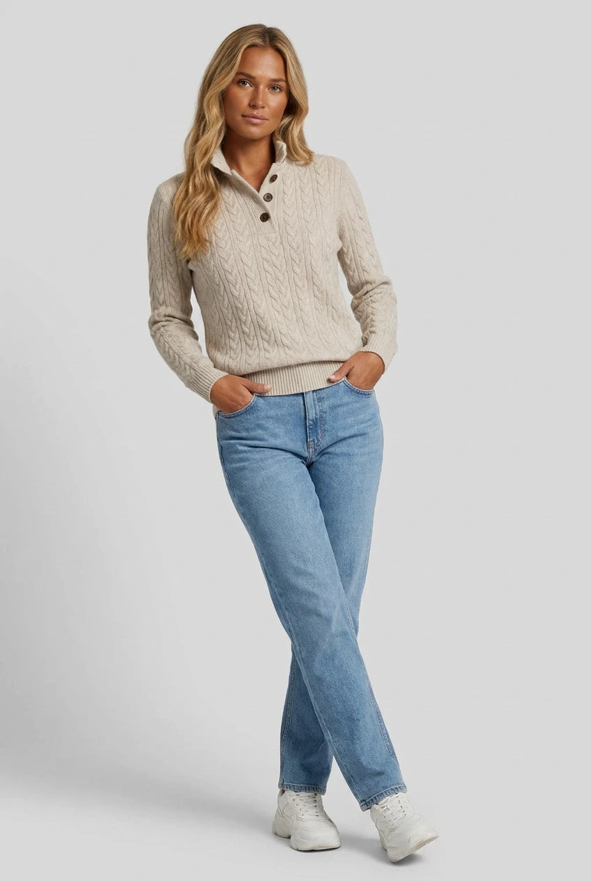Cable Knit Button-Neck Jumper