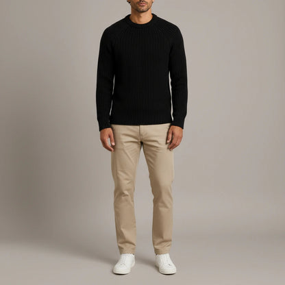 Heavyweight Fisherman Rib Knit Sweater - Black