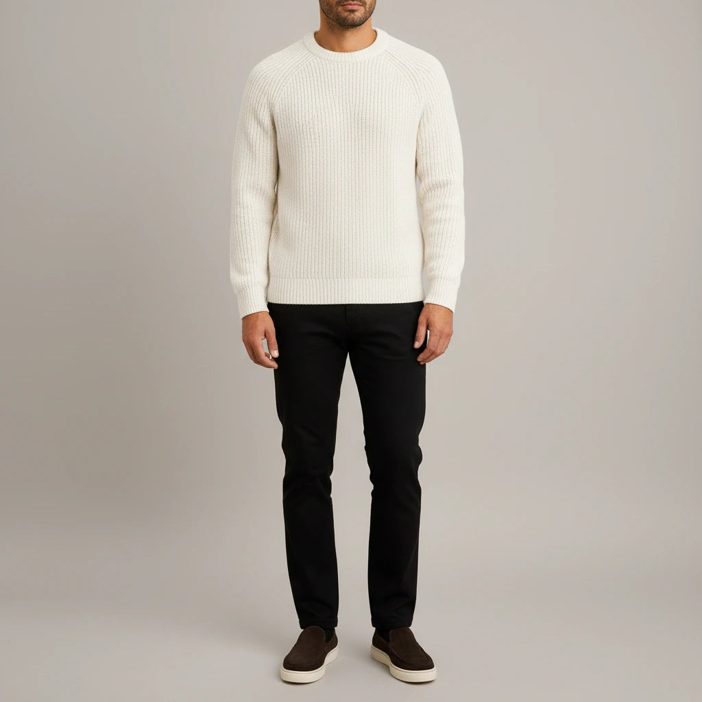 Heavyweight Fisherman Rib Knit Sweater - Cream