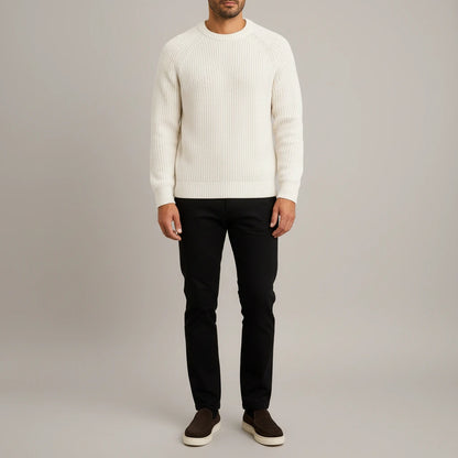 Heavyweight Fisherman Rib Knit Sweater - Cream