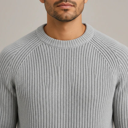 Heavyweight Fisherman Rib Knit Sweater - Grey, fabric detail