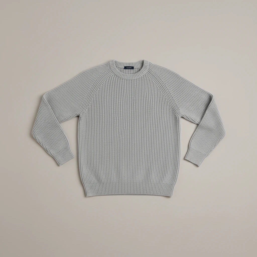 Heavyweight Fisherman Rib Knit Sweater - Grey, flatlay