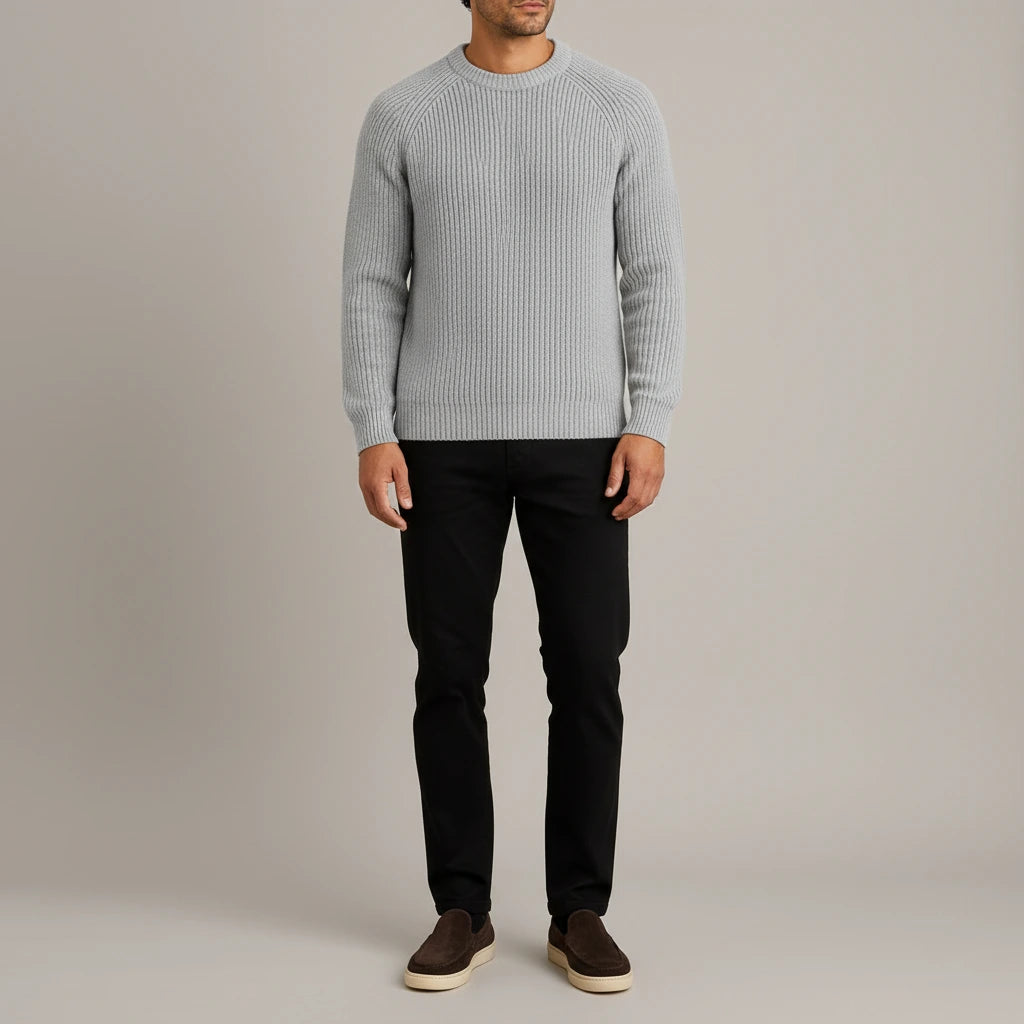 Heavyweight Fisherman Rib Knit Sweater - Grey