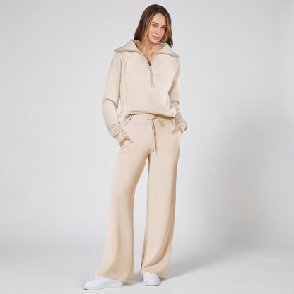 Half-Zip Wide-Leg Lounge Tracksuit in Apricot
