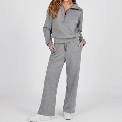Half-Zip Wide-Leg Lounge Tracksuit in Gray