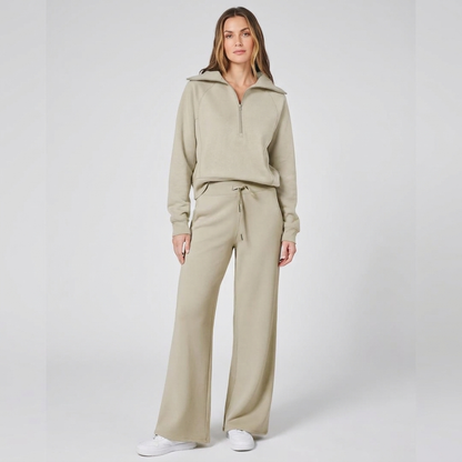 Half-Zip Wide-Leg Lounge Tracksuit in Khaki