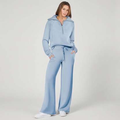 Half-Zip Wide-Leg Lounge Tracksuit in Light Blue