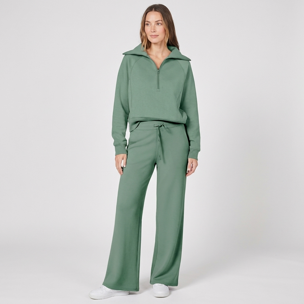 Half-Zip Wide-Leg Lounge Tracksuit in Light Green