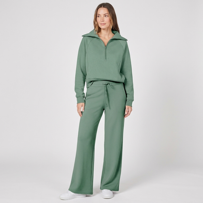 Half-Zip Wide-Leg Lounge Tracksuit in Light Green