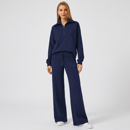 Half-Zip Wide-Leg Lounge Tracksuit in Navy