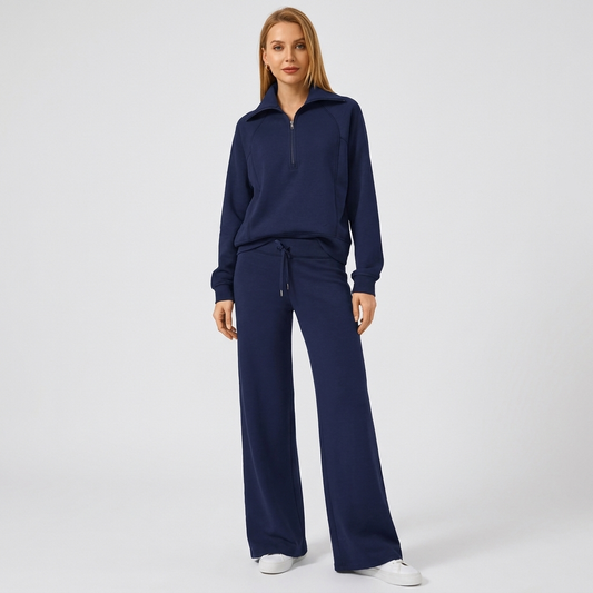 Half-Zip Wide-Leg Lounge Tracksuit in Navy