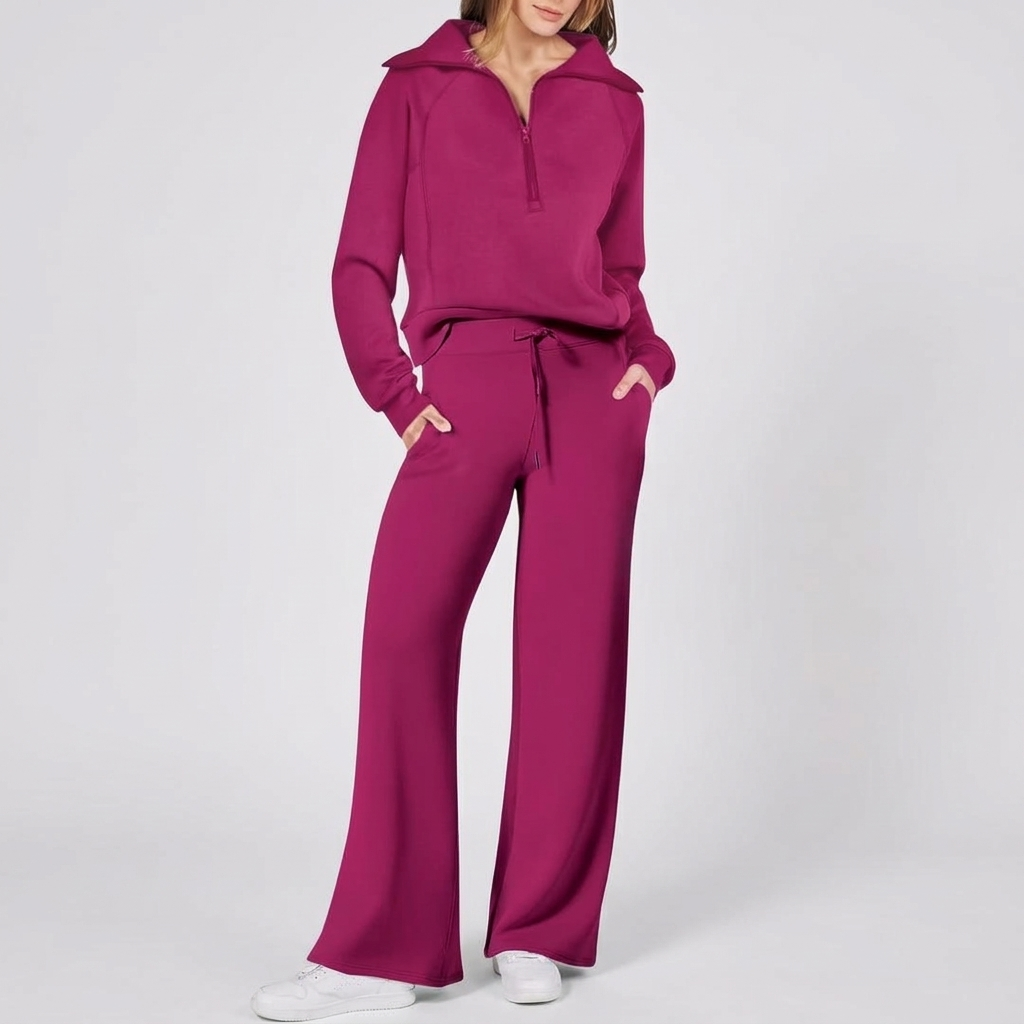 Half-Zip Wide-Leg Lounge Tracksuit in Pink