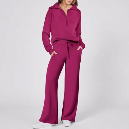 Half-Zip Wide-Leg Lounge Tracksuit in Pink
