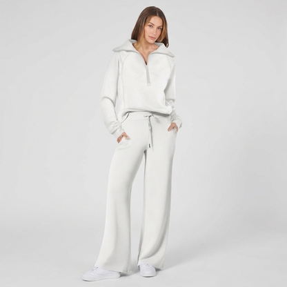 Half-Zip Wide-Leg Lounge Tracksuit in White