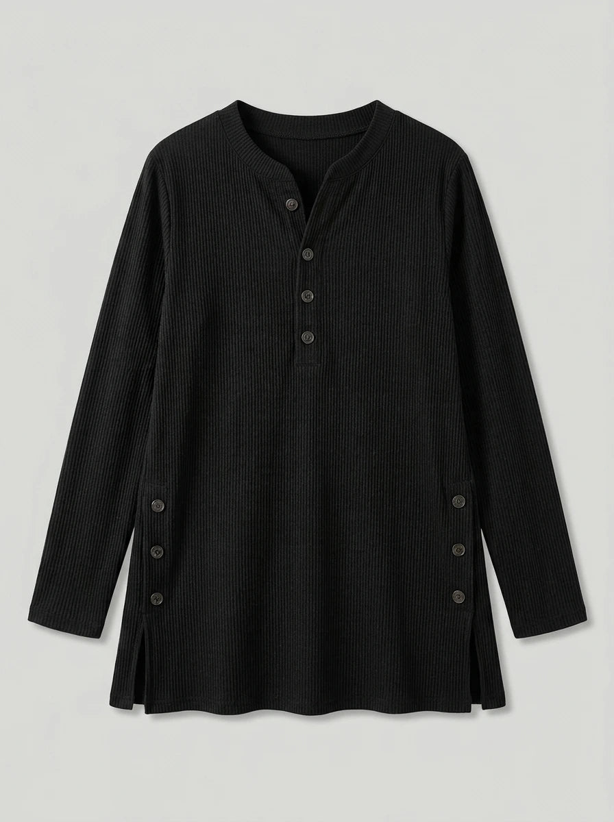 Iris Ribbed Tunic Top - Black