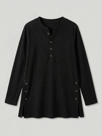 Iris Ribbed Tunic Top - Black