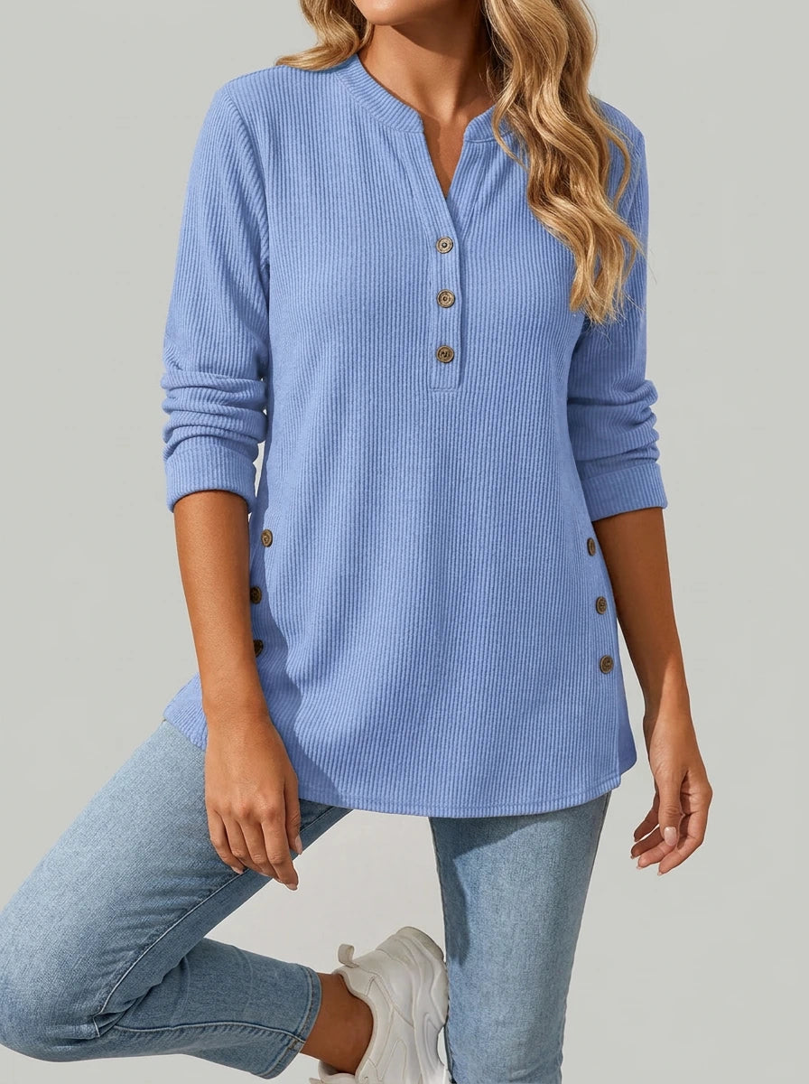 Iris Ribbed Tunic Top - Blue