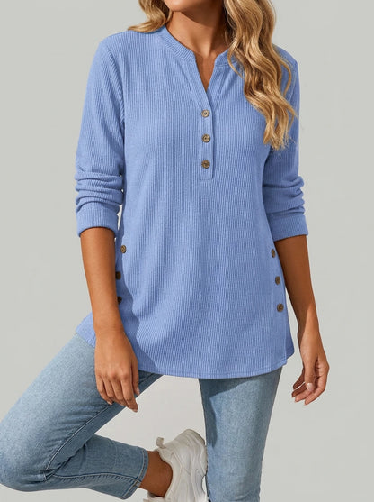 Iris Ribbed Tunic Top - Blue