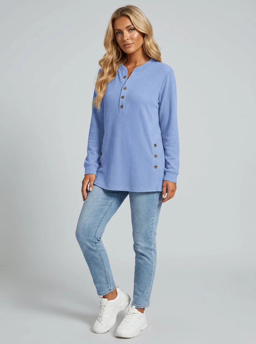 Iris Ribbed Tunic Top - Blue