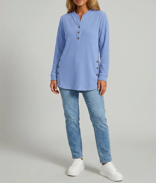 Iris Ribbed Tunic Top - Blue