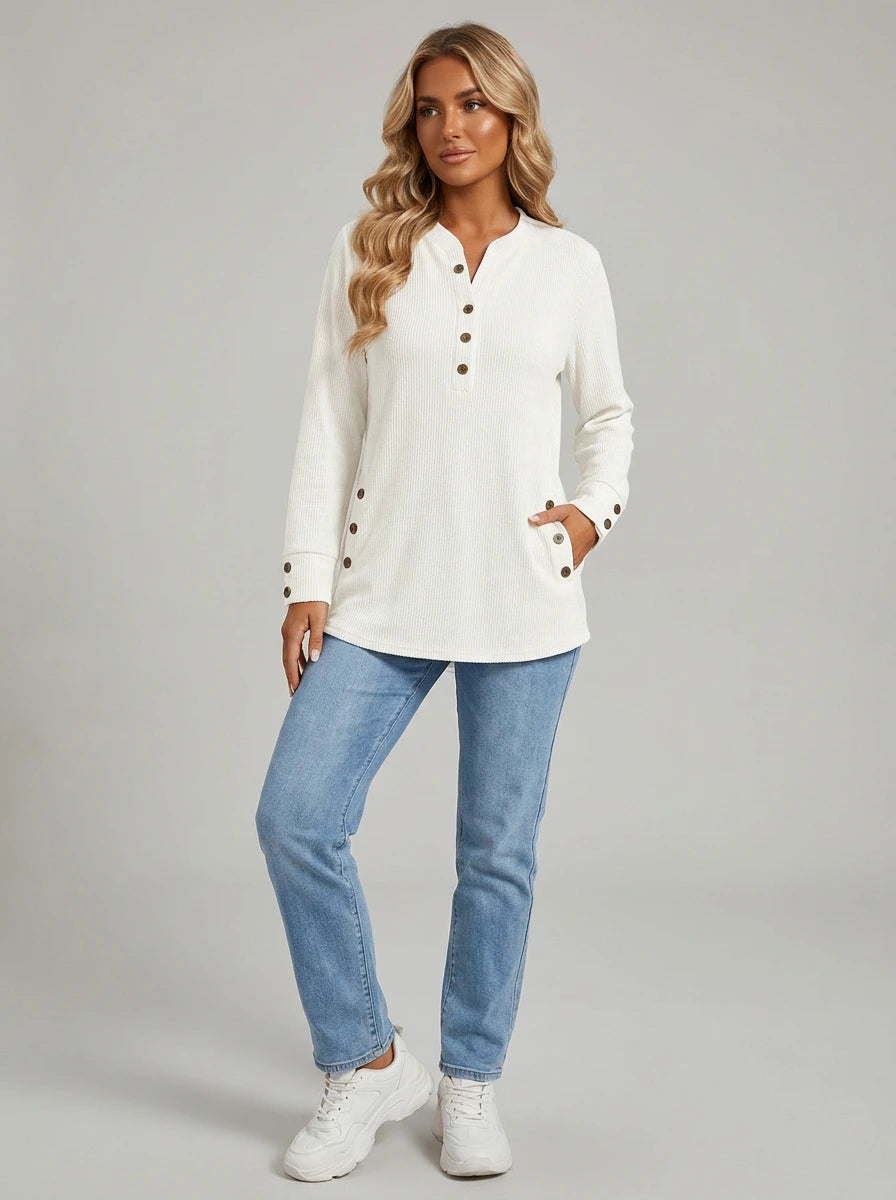 Iris Ribbed Tunic Top - White